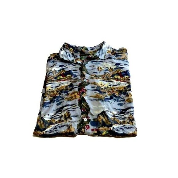 Hilo Hattie Hawaiian Camp Shirt Diamond Head Volcano Aloha Friday 100% Silk XL - Picture 2 of 11